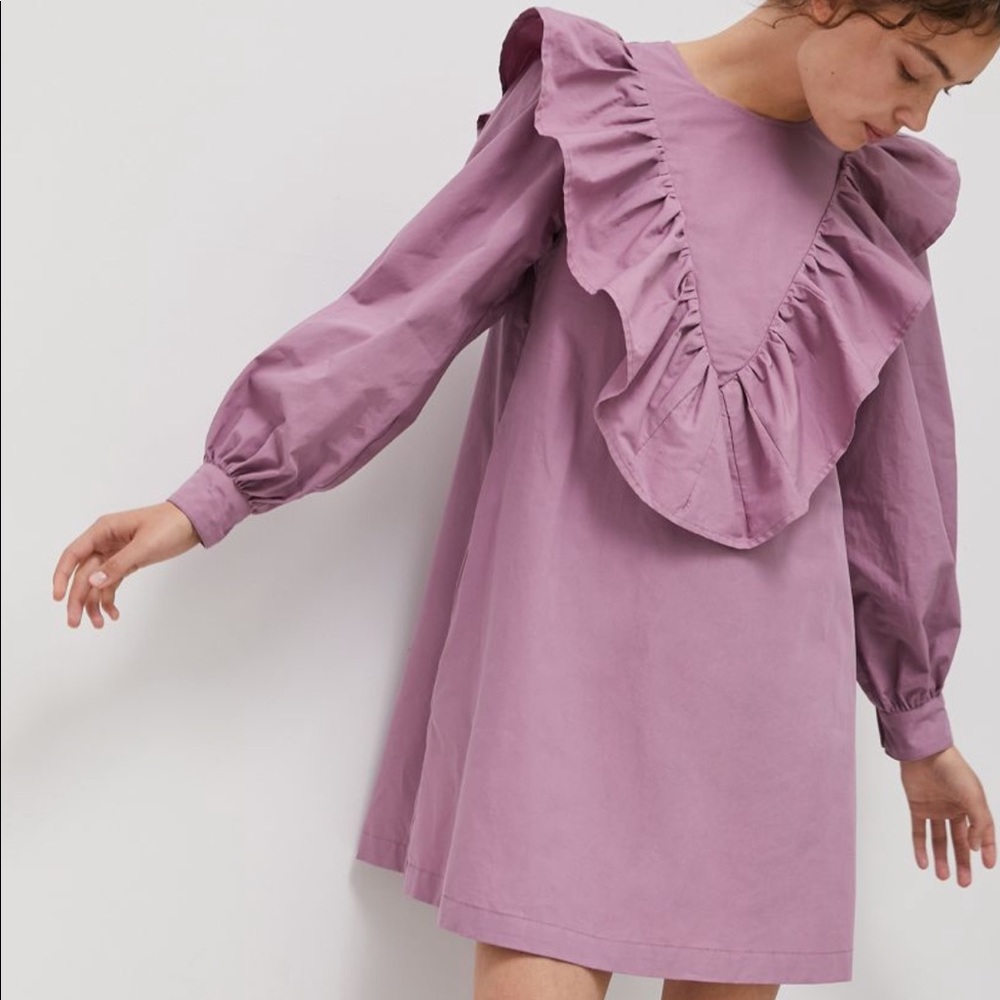 Anthropologie Lavender Ruffle Long Sleeve Dress